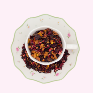 Miscela di ibisco, mela e rosa canina con pezzi di fragola essiccata