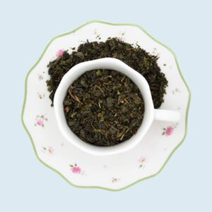 Foglie arrotolate di tè verde Gunpowder con foglie di menta verde